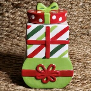 Christmas Gift Candy Cookie Jar  Stacked Presents Colorful Kitchen Canister